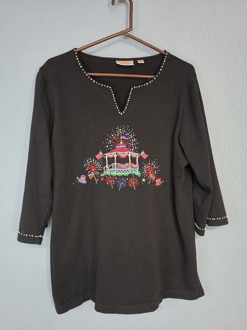 Quacker Factory Black Embellished Top with Colorful Firework Display